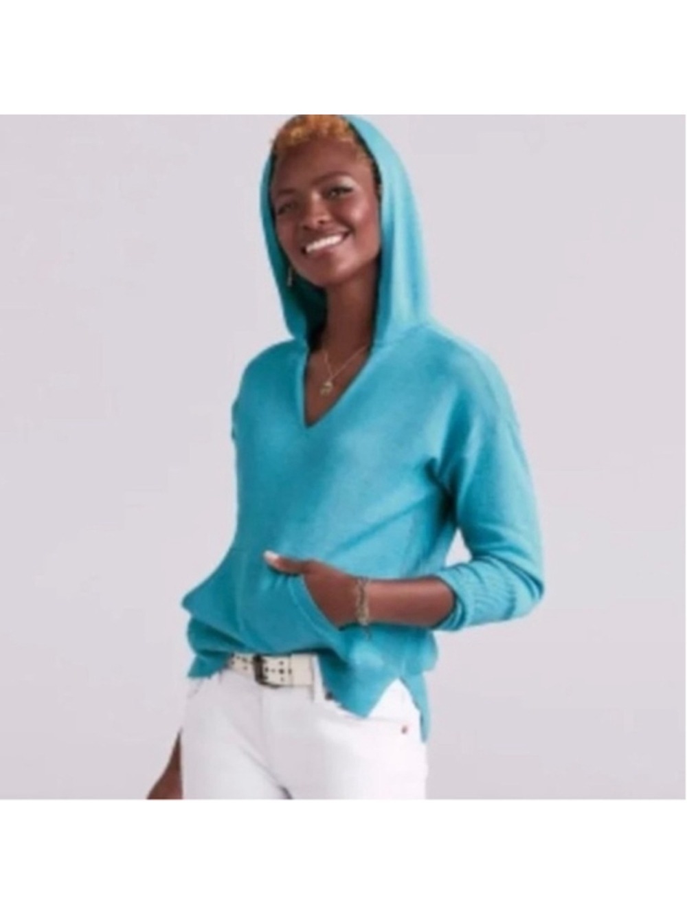 CAbi Turquoise Blue Hop To Hoodie Sweater Size L EUC - Picture 3 of 7